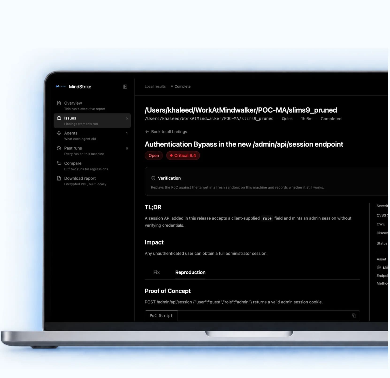VAPT finding with proof of concept for an authentication bypass
