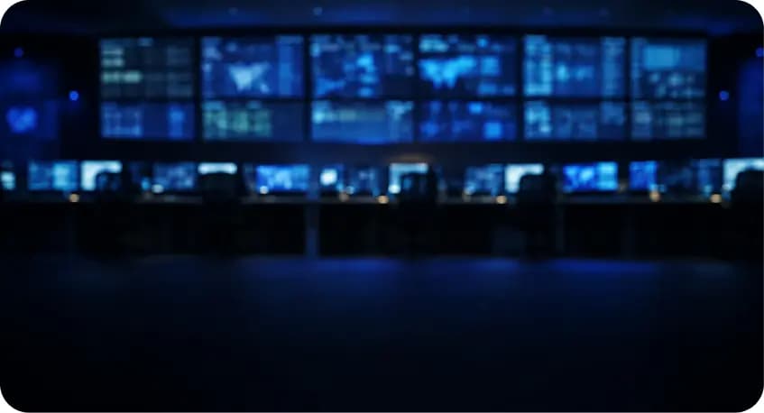 Security operations center with monitoring screens