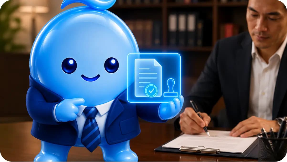 Mindy presenting a contract while a manager signs