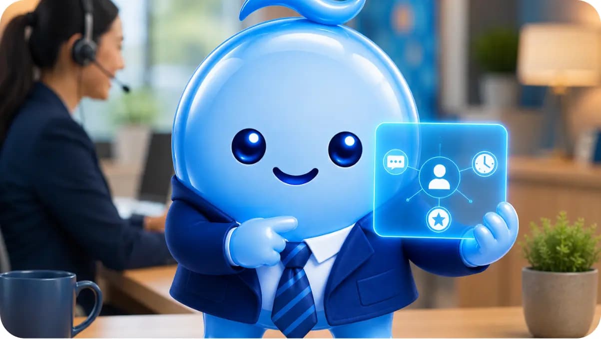 Mindy managing customer records next to a support agent